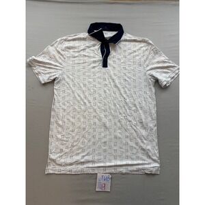 Extracurricular Mens White Navy Geometric Print Performance Golf Polo Shirt L